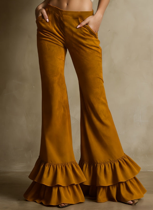 American Retro Double Ruffled Flared Pants For Women