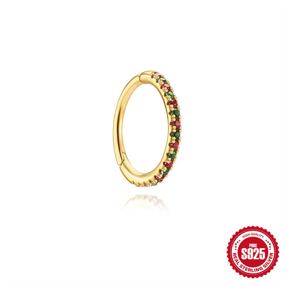 S925 Sterling Silver Single-row Pave-set Colored Diamond Stud Earrings