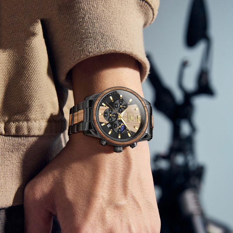 Mens Quartz Watch With Calendar Six Hands