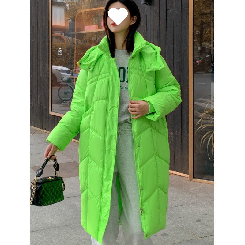 Womens Knee-length Hooded Relaxed-fit Cotton Coat