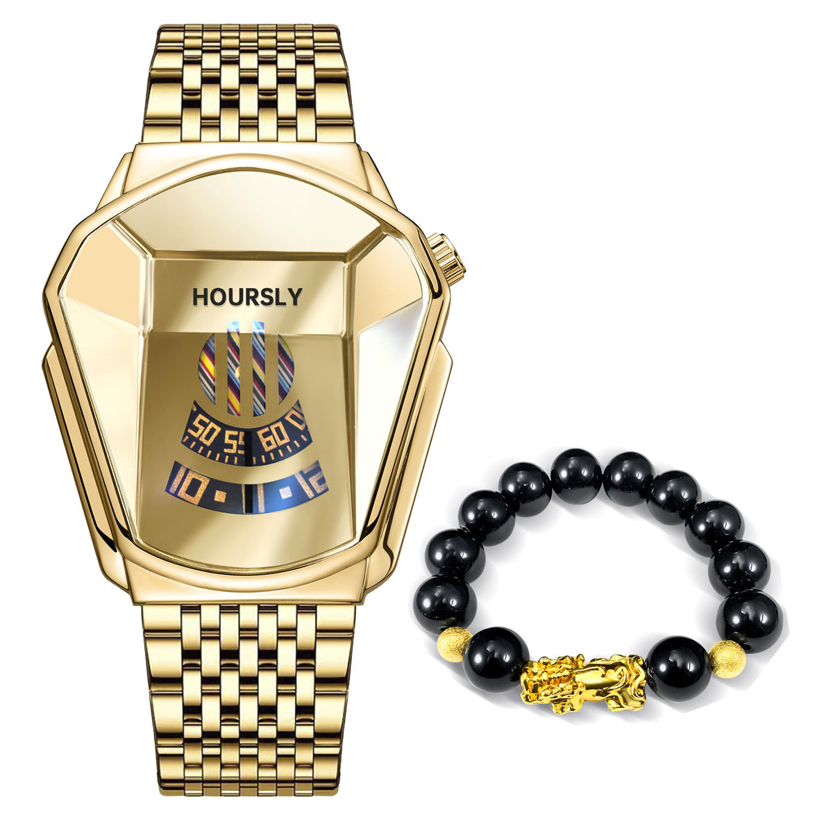 Turntable Steel-band Watch Pixiu Bead Bracelet Set