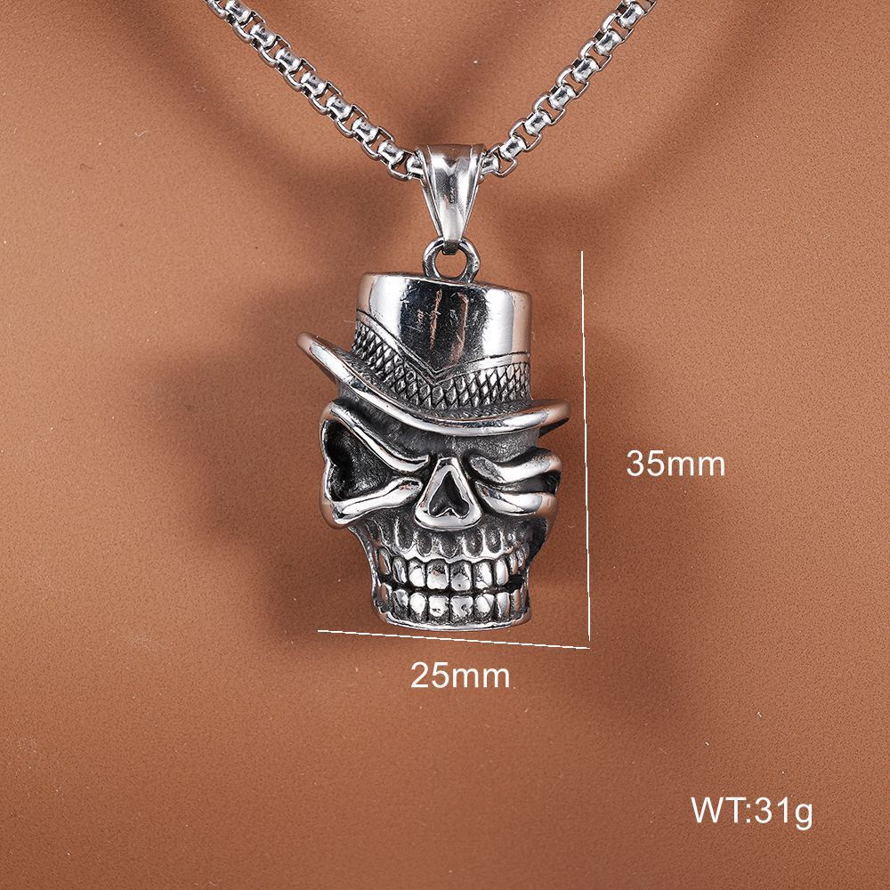 Retro Titanium Steel Gentleman Skull Pendant