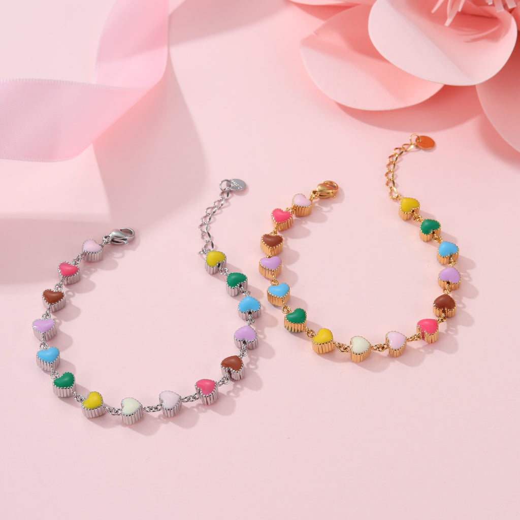 Colorful Oil Necklace Love Heart-shaped Titanium Steel Bracelet