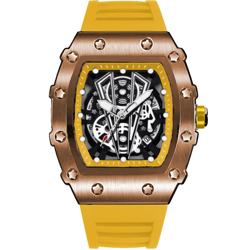 Mens Casual Sport Hollow Barrel-Shaped Quartz Watch