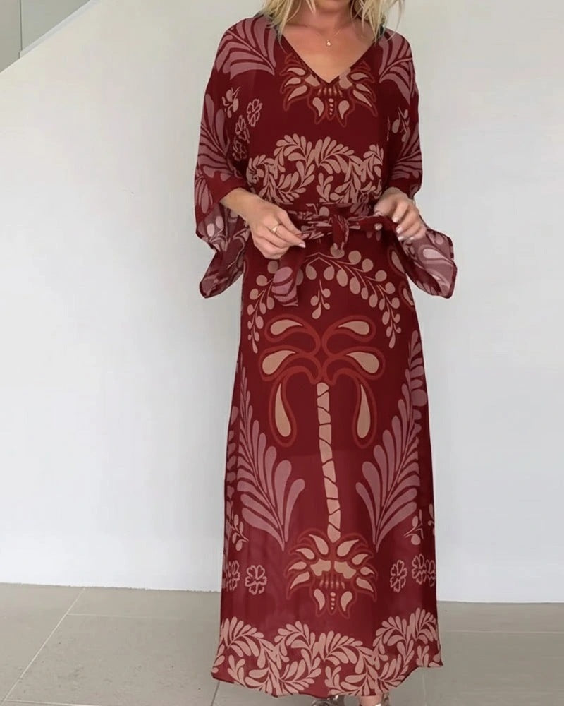 Lace-up Ethnic Bohemian Chiffon Dress