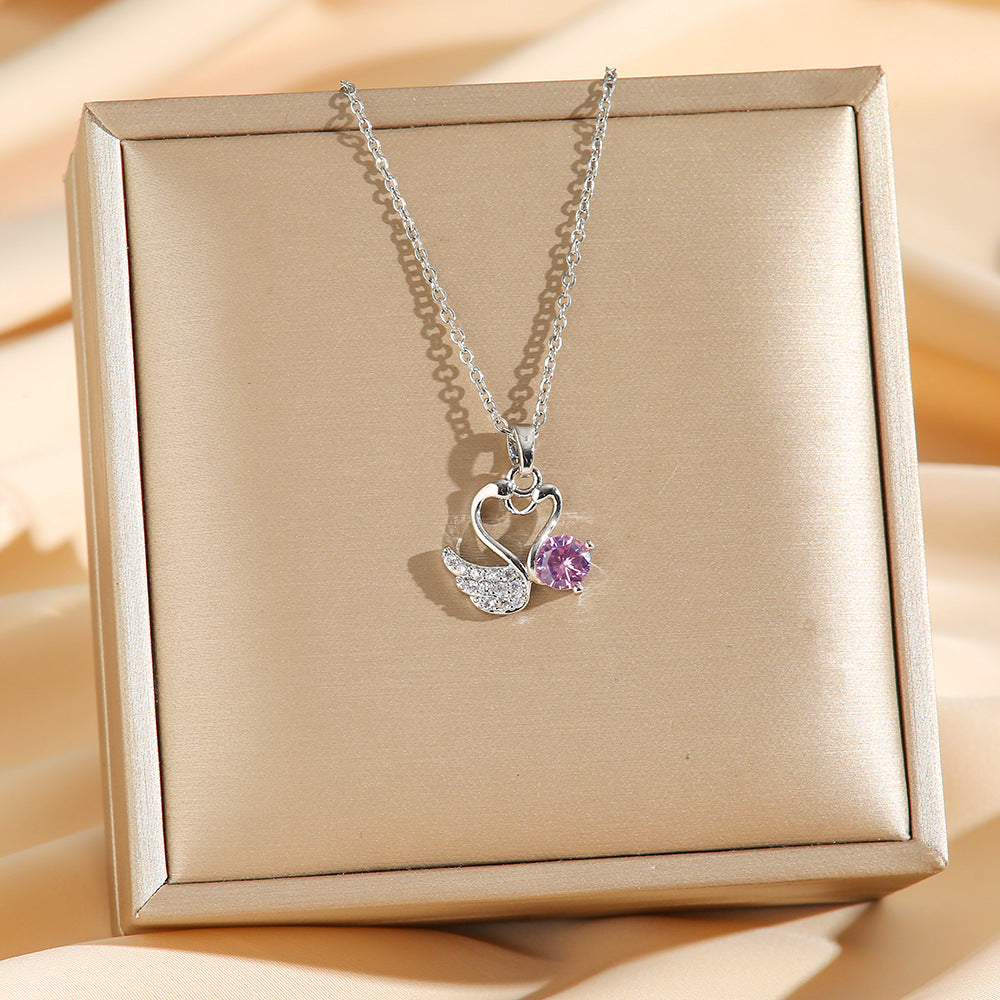 Light Luxury Sweet Diamond Swan Love Pendant Necklace