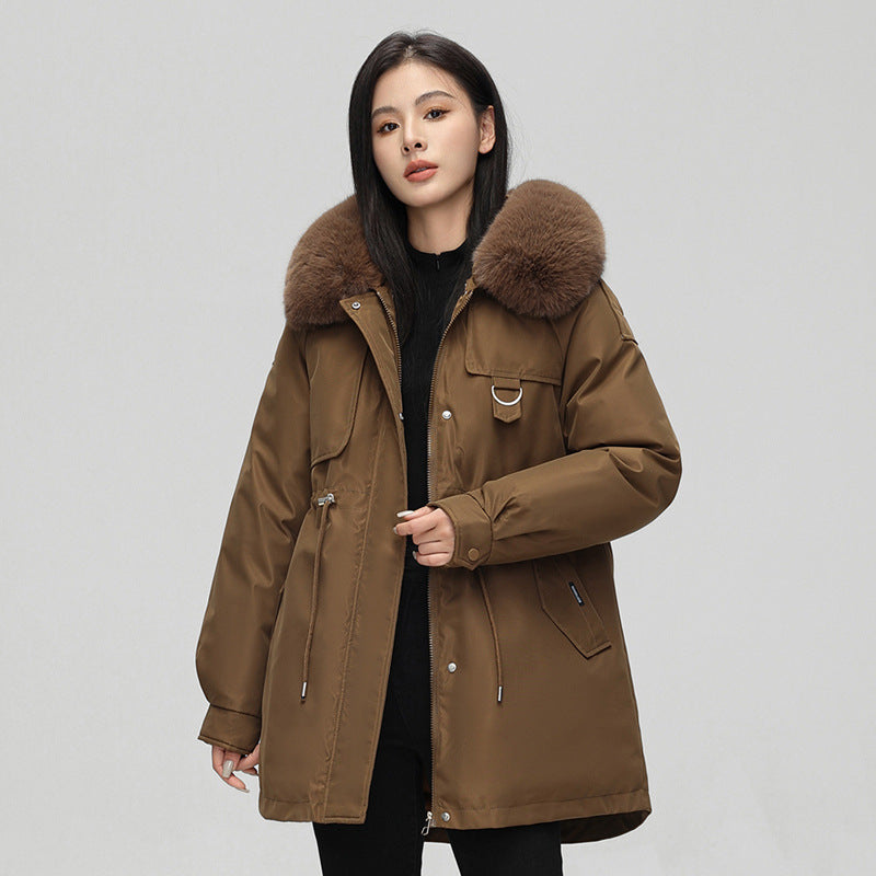 Mid-length Versatile Cotton Coat That Hits Below The Knee With A Fur-trimmed Collar