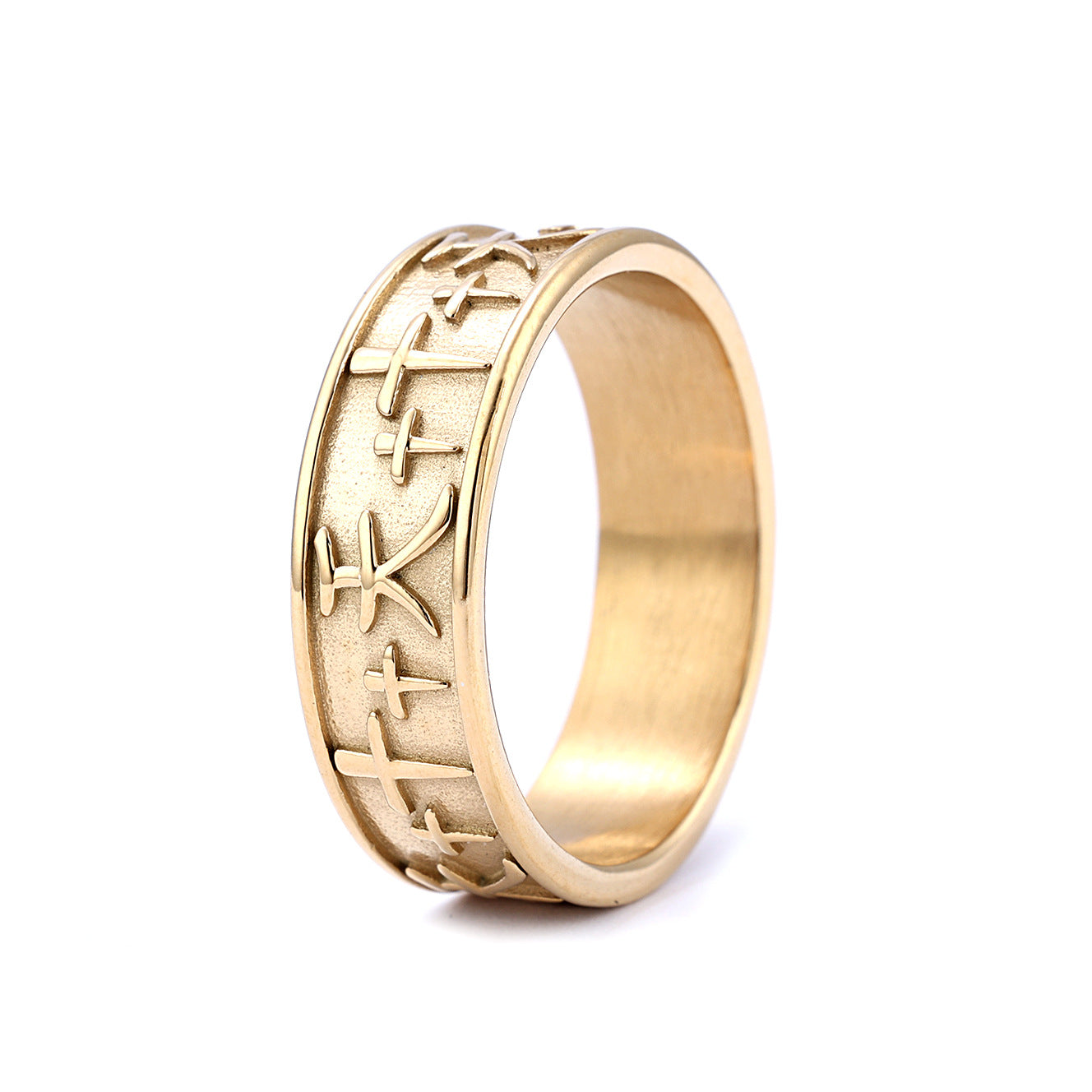 Relief Cross Titanium Steel Ring With Heaven Design