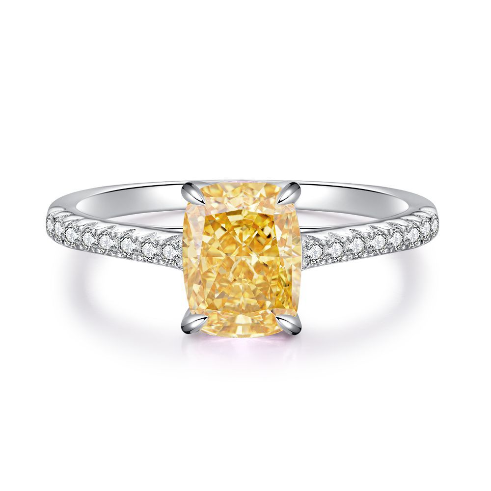 Pure Silver High Carbon Ring With Yellow Diamond
