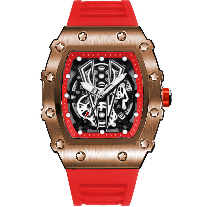 Mens Casual Sport Hollow Barrel-Shaped Quartz Watch