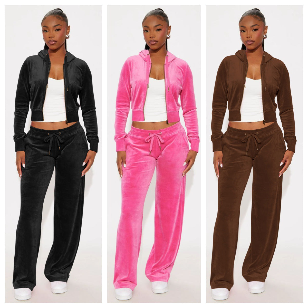 Hooded Midriff-baring Wide-leg Two-piece Set