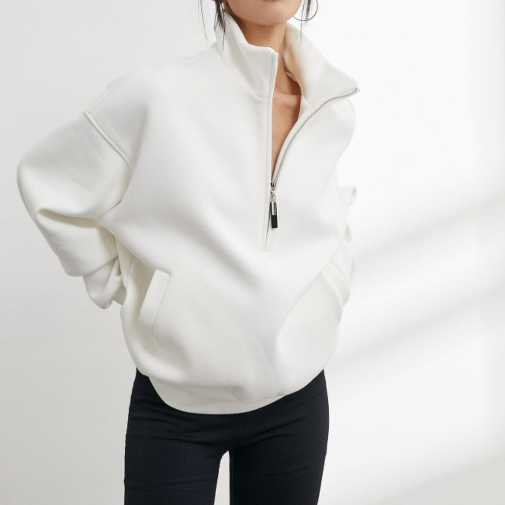Half-zip Relaxed-fit Sweatshirt With A Stand-up Collar For Spring And Fall