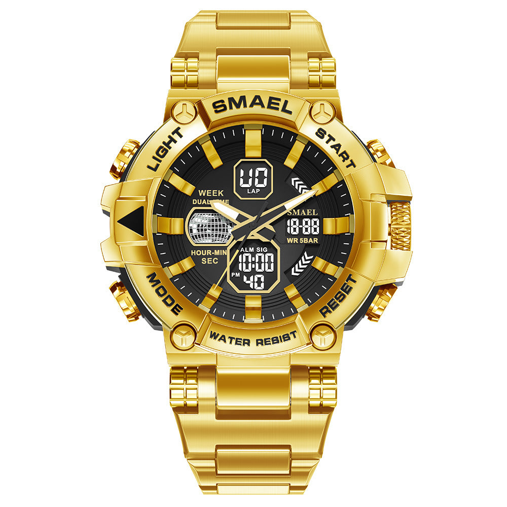 Men's Luminous Timing Stainless Steel Alloy Double Display Electronic Watch