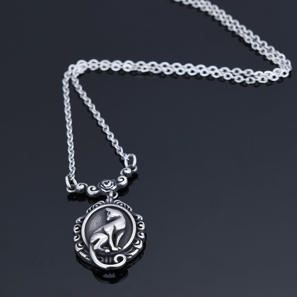 3D Cat Wreath Pendant Necklace In Titanium Steel