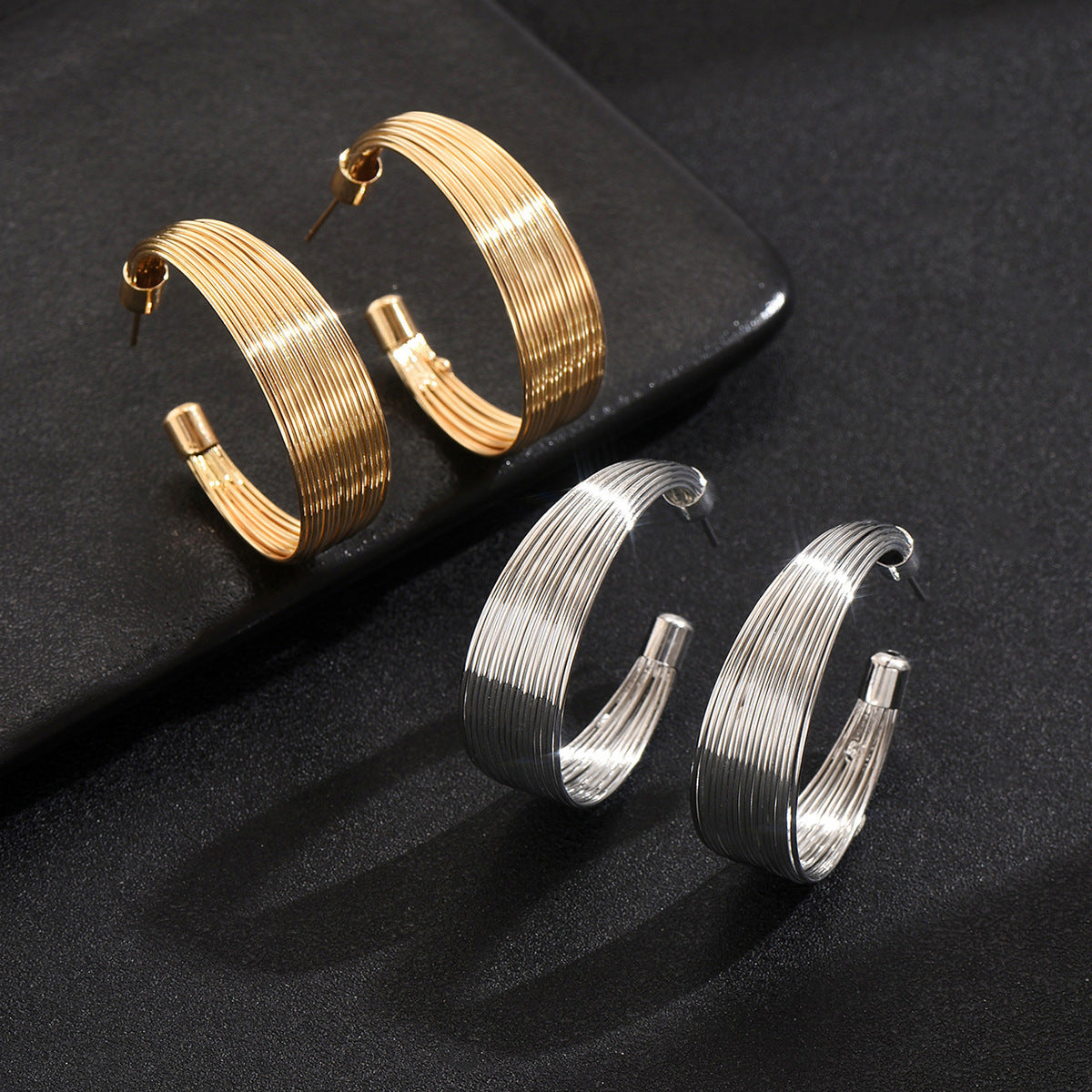 Womens Metallic Circular Multi-layered High-tech Minimalist Fashion Earrings