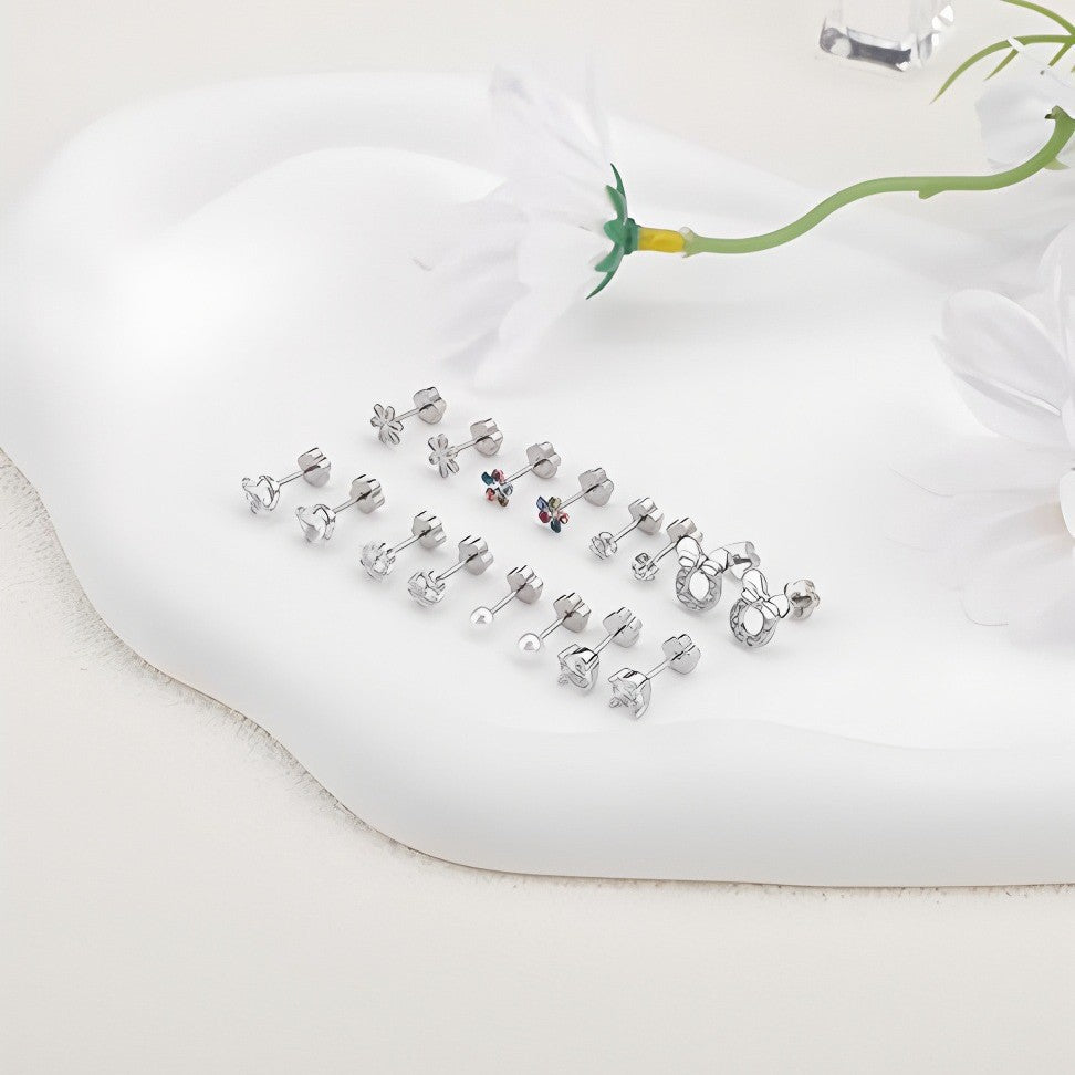 Mud Ball Earring Set High-Quality Titanium Steel Earrings In A Multi-Piece Set