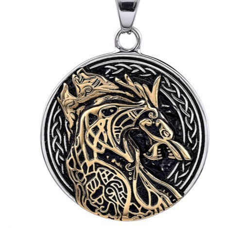 Personalized Wolf-Head Totem Titanium Steel Black-and-Gold Contrast Pendant
