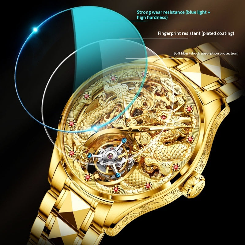 Luxury Golden Water-Resistant Mens Watch With Tourbillon