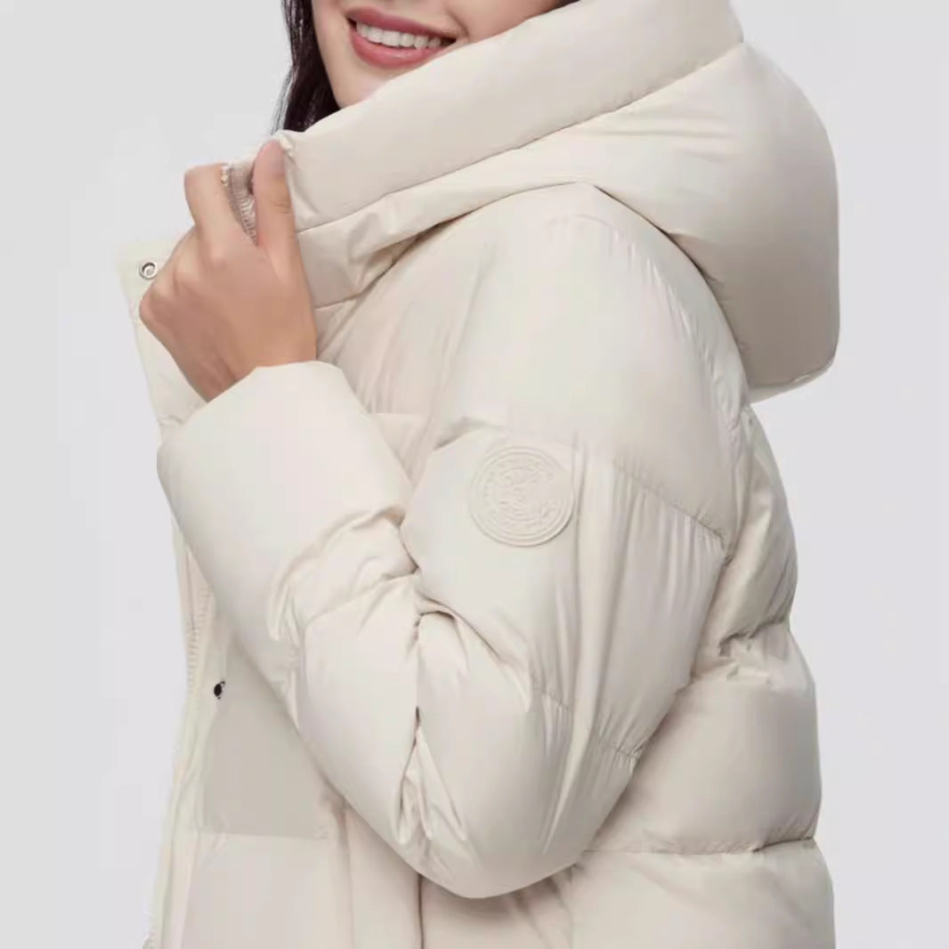 Fashionable Off-season Duck Down Puffer Coat That Flatters Your Figure And Falls Below The Knee