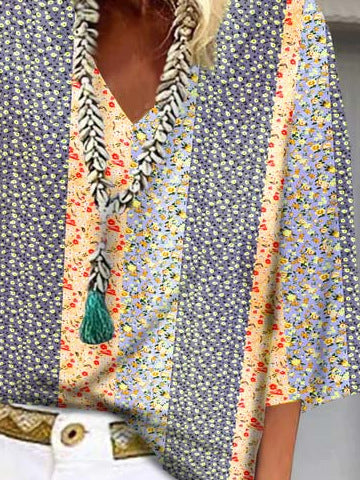 Womens V-neck Fashionable Printed Casual Top