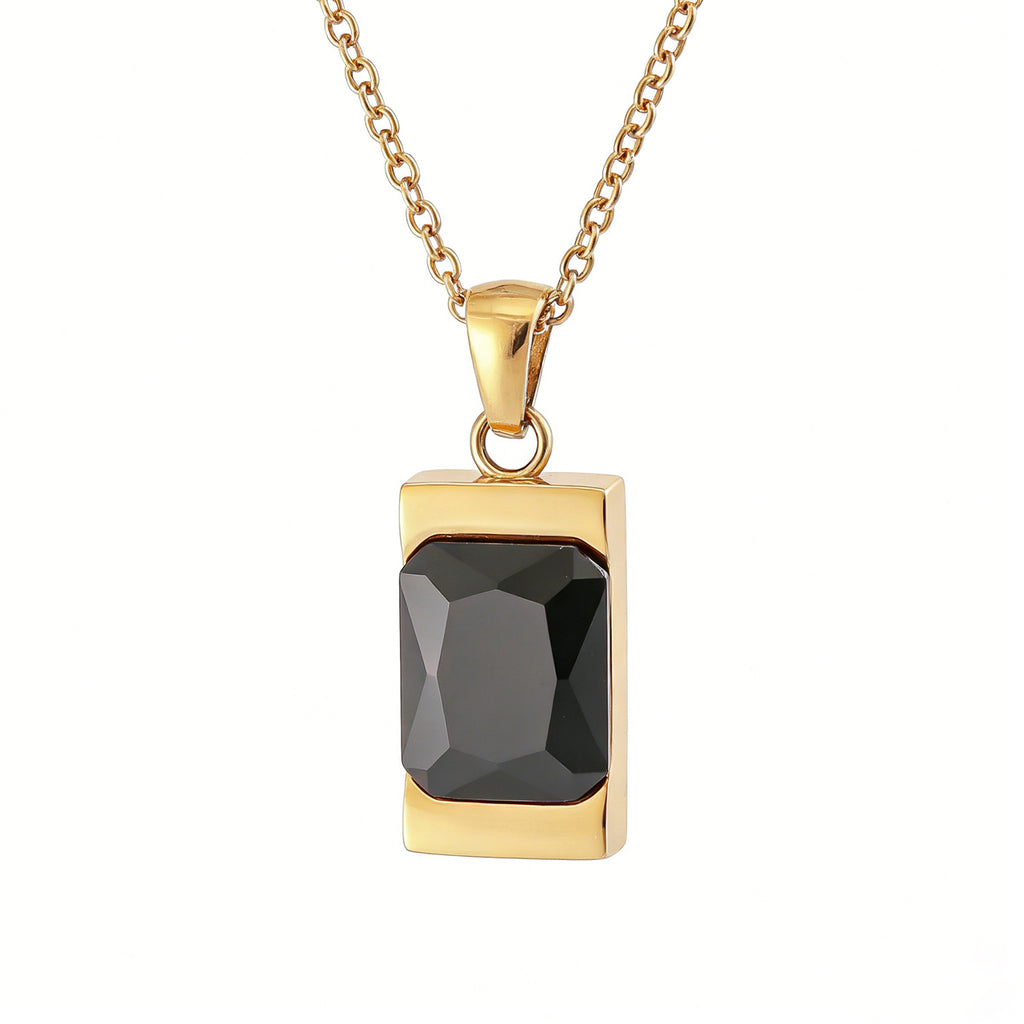 Simple Geometric Rectangular Gemstone Stainless Steel Pendant