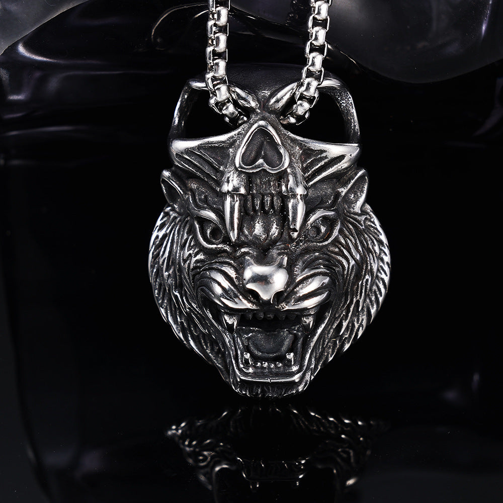 Bold Tiger-Head Necklace In European And American Titanium Steel Style