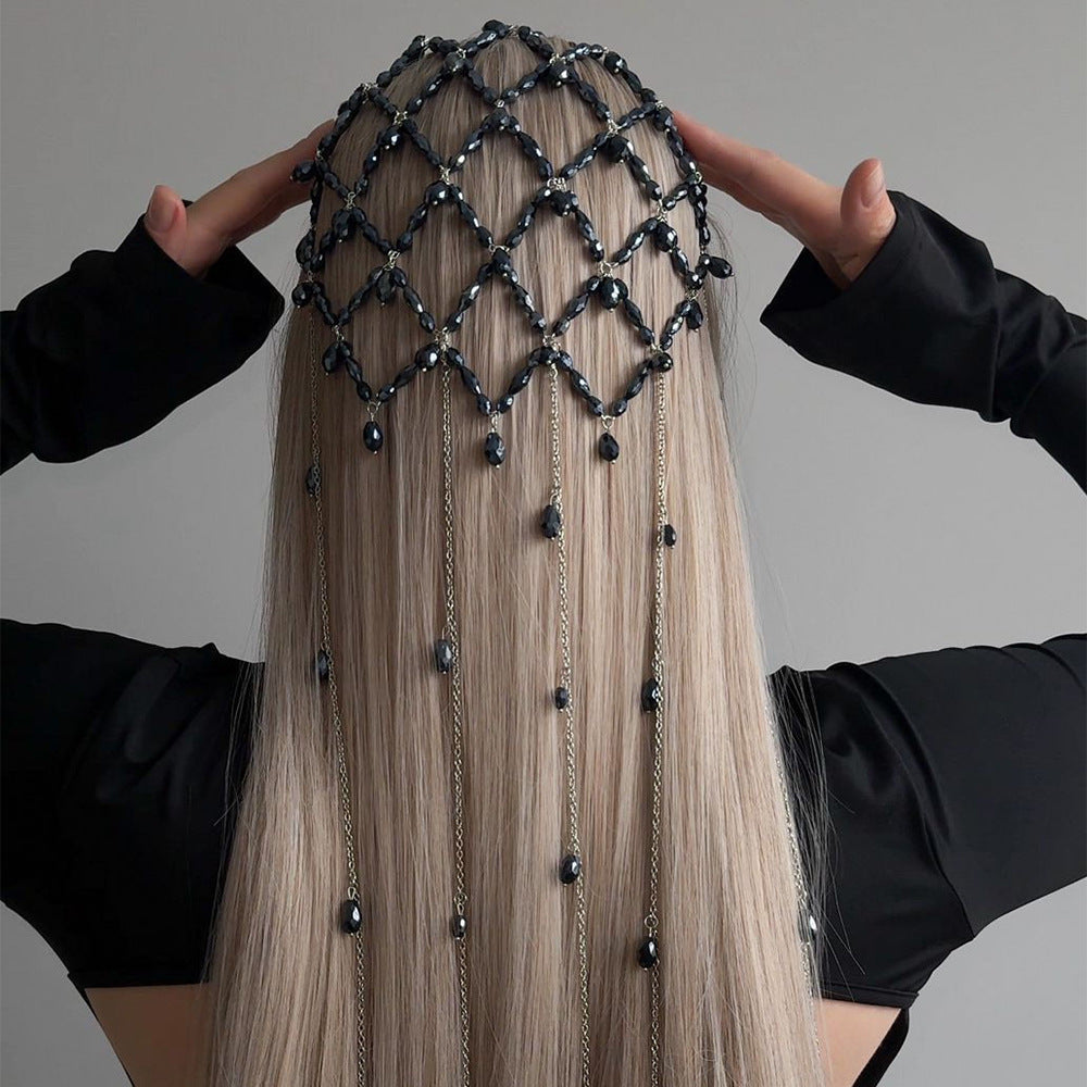 New High-end Retro-style Heavy-work Black Pearl Mesh Hairband