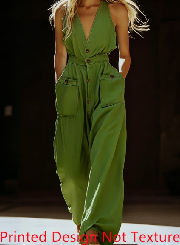 Workwear-style Waist-cinched Wide-leg Jumpsuit