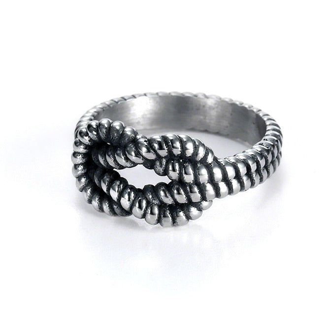 Retro Distressed Woven Twisted Titanium Steel Ring