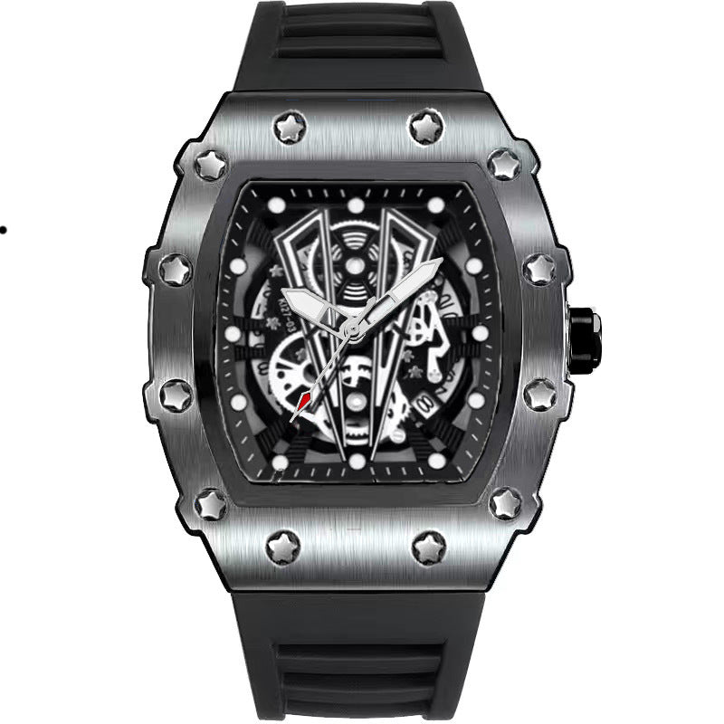 Mens Casual Sport Hollow Barrel-Shaped Quartz Watch