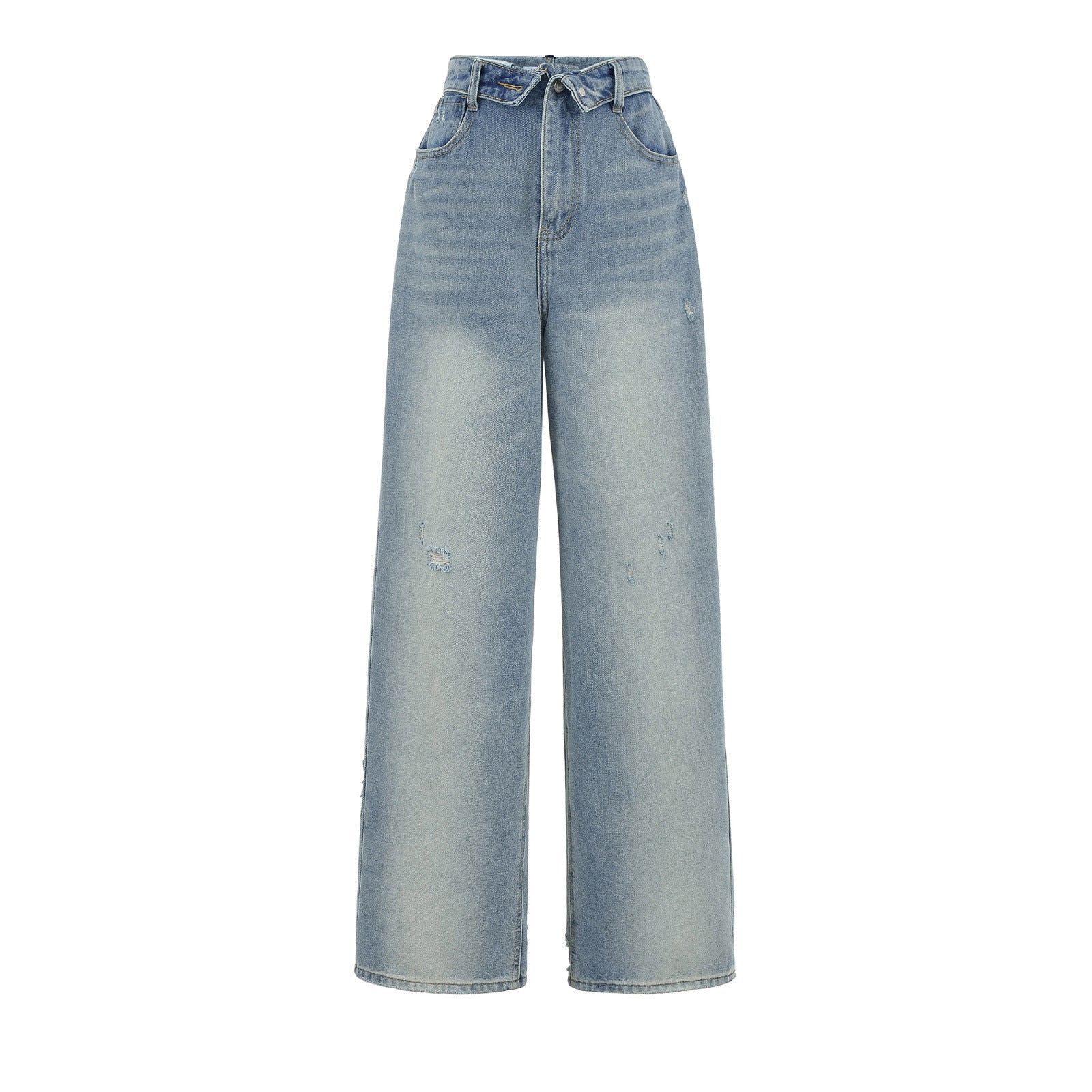 Niche High-waisted Wide-leg Pants With A Curled Hem For Women