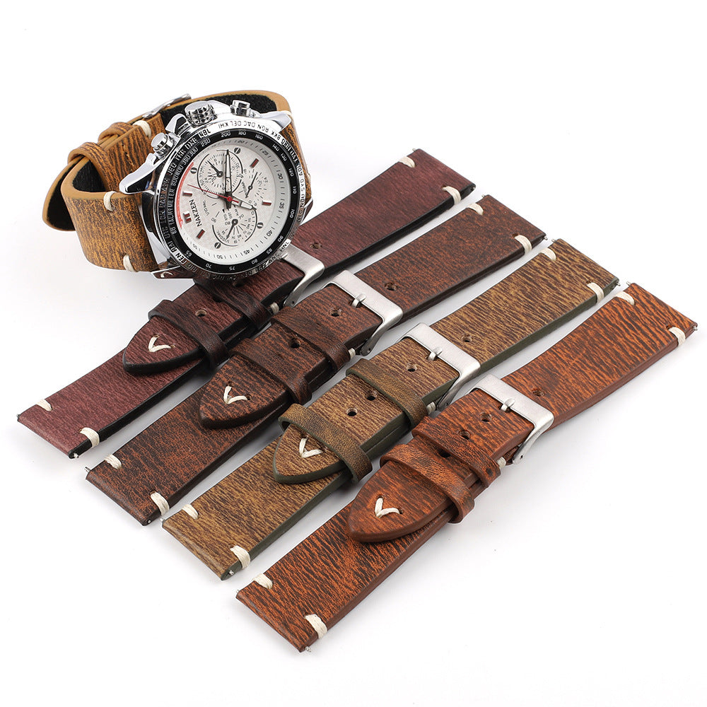 Versatile Retro Cowneck Patterned Leather Watch Strap