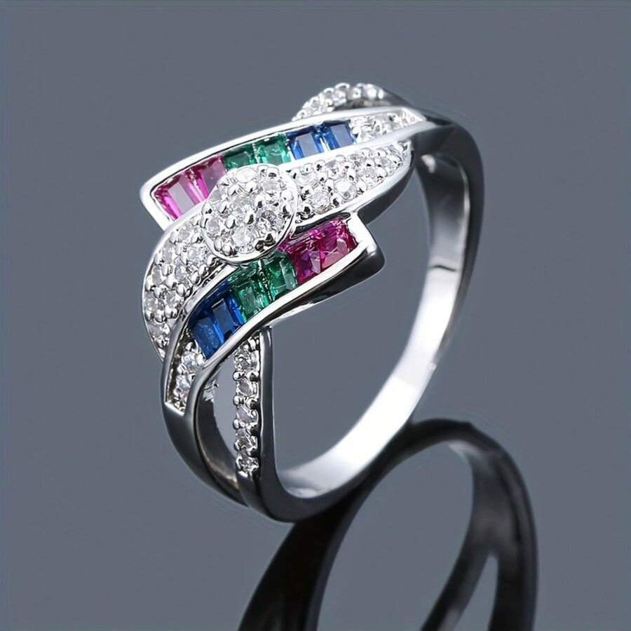 Fashion Ring Copper With Gold Plating Colorful