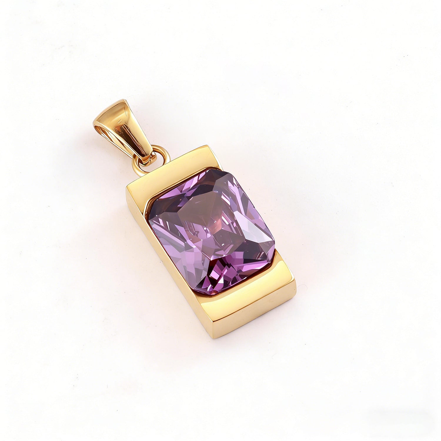 Simple Geometric Rectangular Gemstone Stainless Steel Pendant
